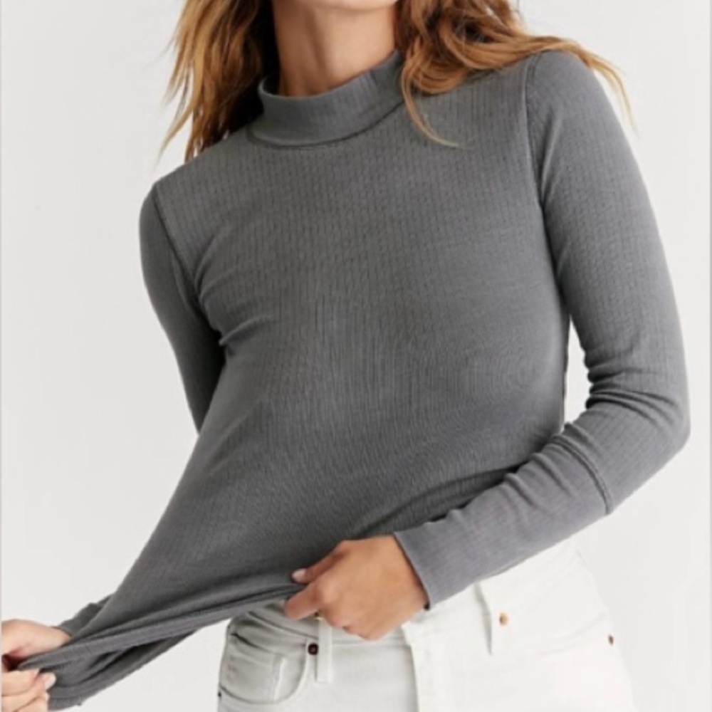 Intimately Free People Mock Neck Long Sleeve Top Ribbed Knit Grey Size Large